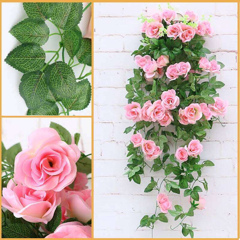 Artificial Flower Rattan Fake Plant Vine Wall Hanging Roses Flowers for Home Wed Party interior outdoor Decoration W260130