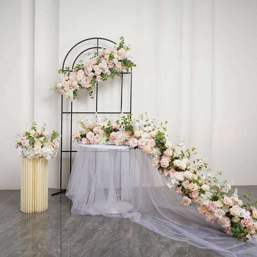 Luxury Pink Long Runner Artificial Row For Wedding Decor Road Leading Flower Ball Floral Backdrop Arrangement Y260130