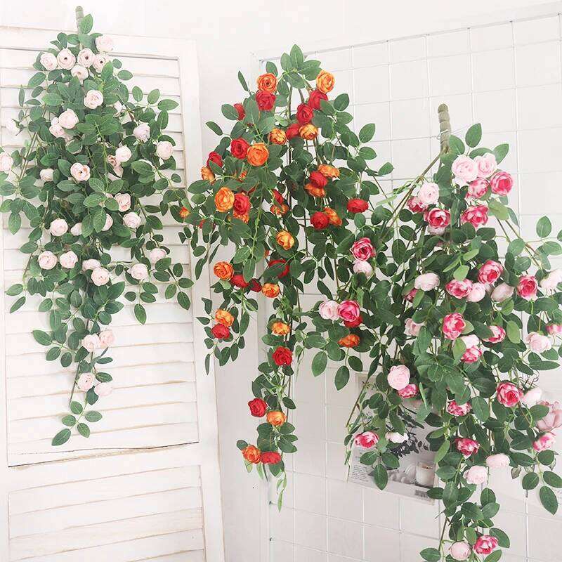 Artificial Flowers Plants Lvy Leaves Flower Rose Vine Wedding Home Garden Decoration DIY Hanging Wall Living Room Decor W260130