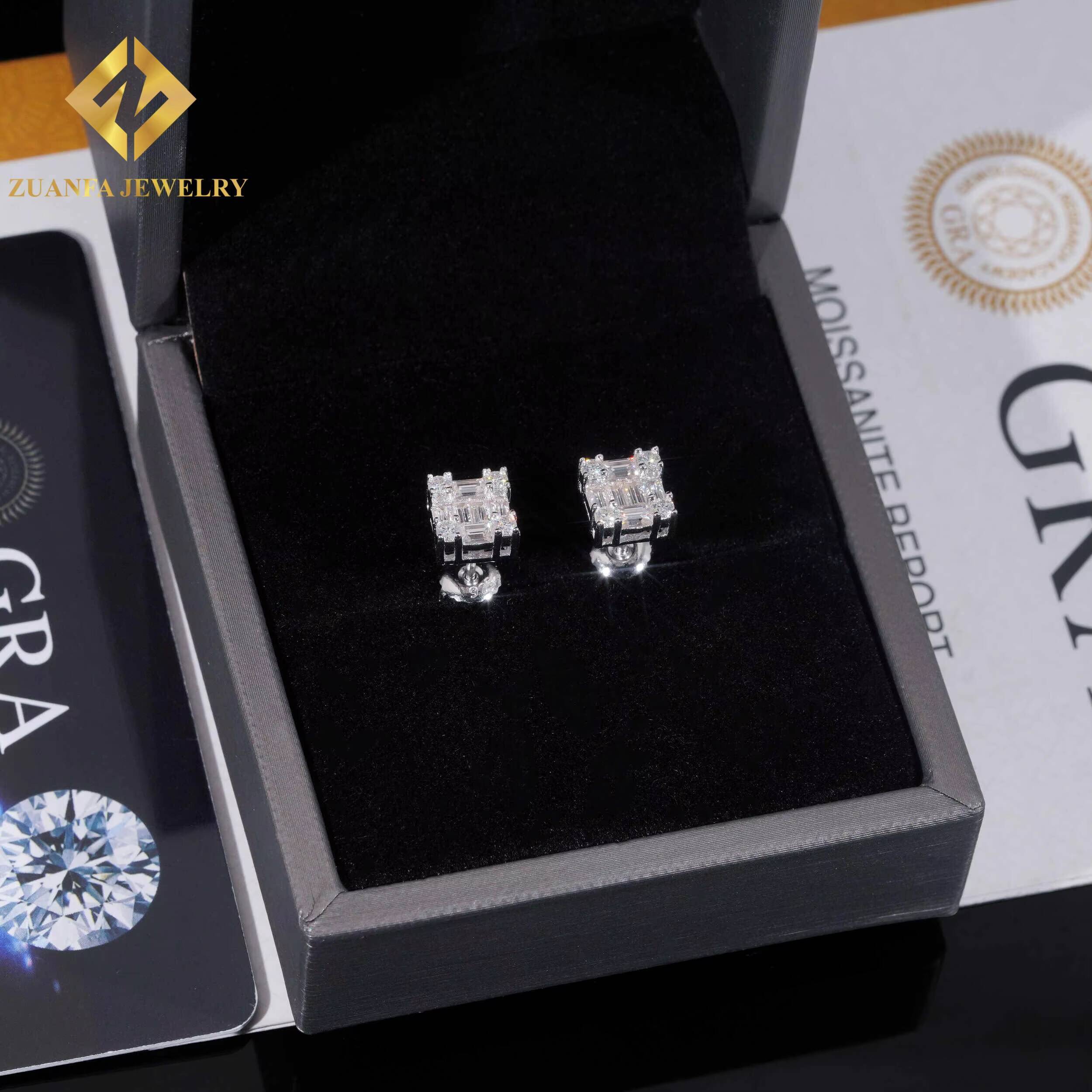 Ice Out Hip Hop Ear Studs Screw Back 925 Sterling Silver VVS Moissanite Earring Fashion Hip Hop Jewelry Unisex