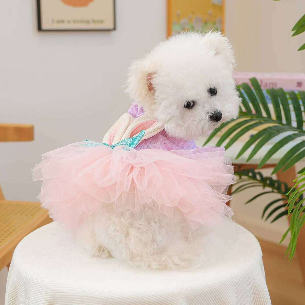 Pink Purple Rabbit Gauze Skirt Pet Clothes Dog Cat Spring and Autumn Cute Cartoon Princess Dress H260129