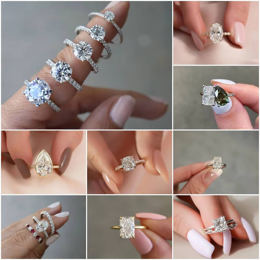 Custom American Fine Jewelry 14K 18K White Gold VVS Wedding Engagement Women Lab Grown Diamond Ring Set