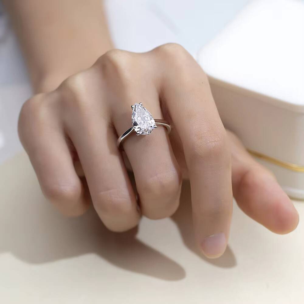 Messi Gems MSR-1655 14K White Gold IGI 3CT D VVS1 Pear Cut Jewelry Lab Grown Diamond Ring