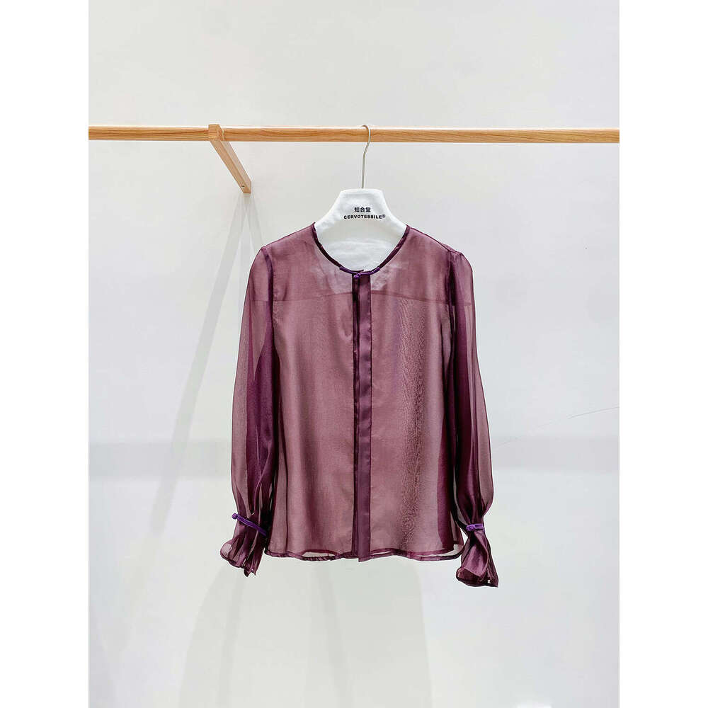 Zhihetang New Chinese Light National Style Soft Gauze Round Neck Long Sleeve Women's Autumn High-End Versatile Top LEEGO LENS