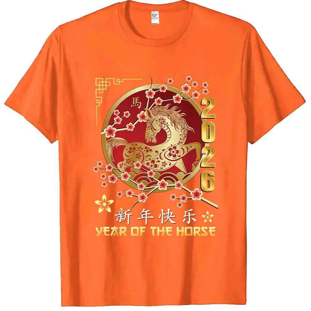 New Year of The Horse T Shirt Short sleeve O neck Streetwear Classic Pattern High Quality Cotton Tees Men Clothing luanyun