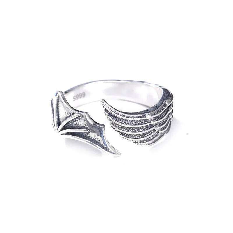 2pcs/pack Vintage Angel Wing Demon Eye Hip Hop Adjustable Couples Rings for Men Women Retro Silver Color Jewelry New XJ260130