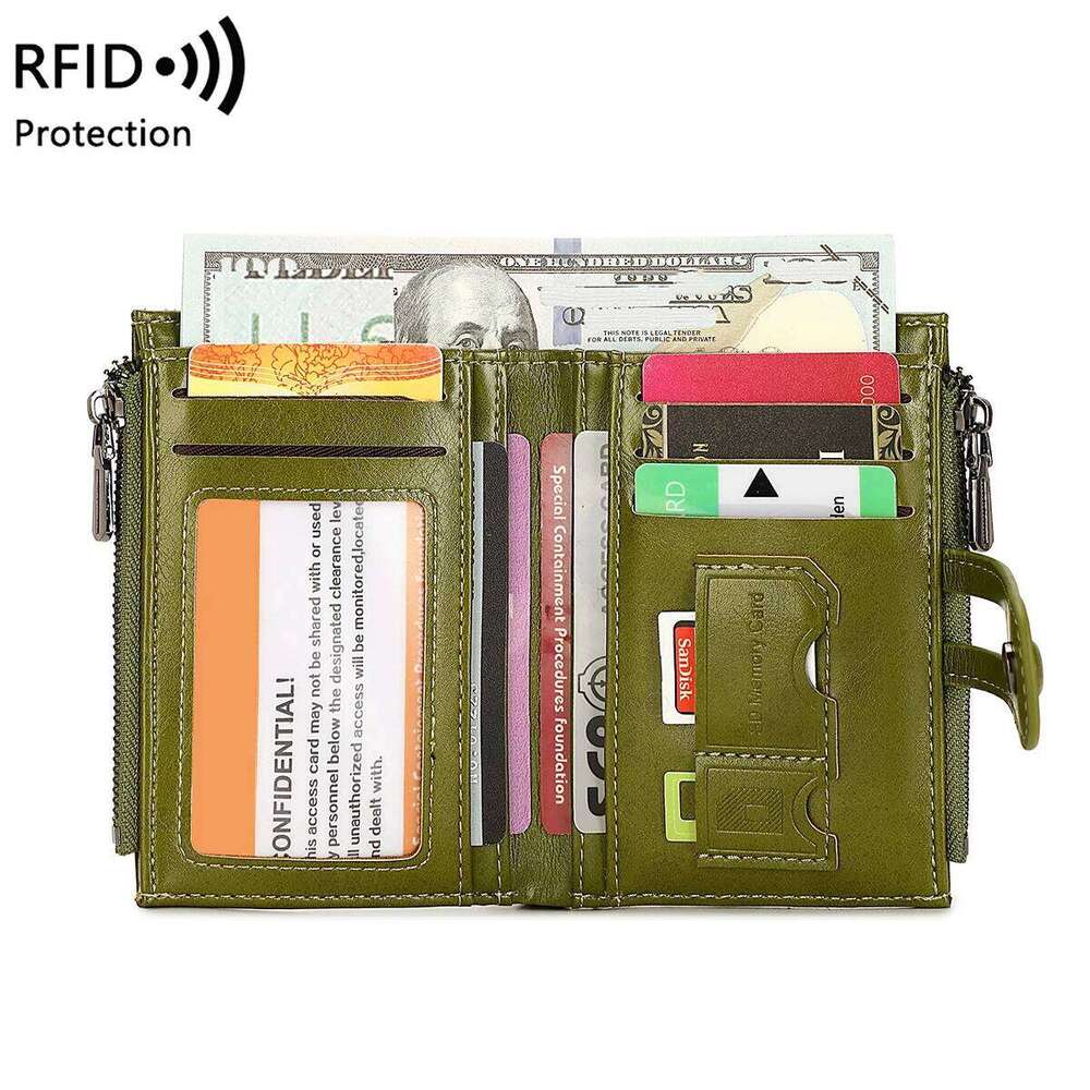 RFID anti-theft brush retro women's purse multi-card double zipper Soft leather coin Multi-functional short wallet Z260130