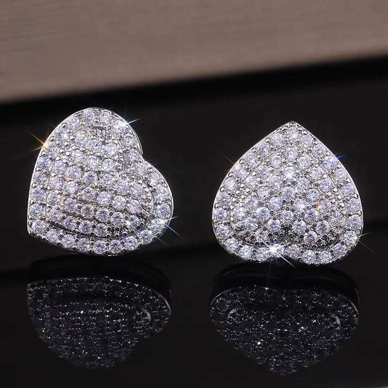Loving Heart Zirconia Stud Earrings For Women Girls Silver Color Metal Crystal Ears Accessories Wedding Jewelry Gifts
