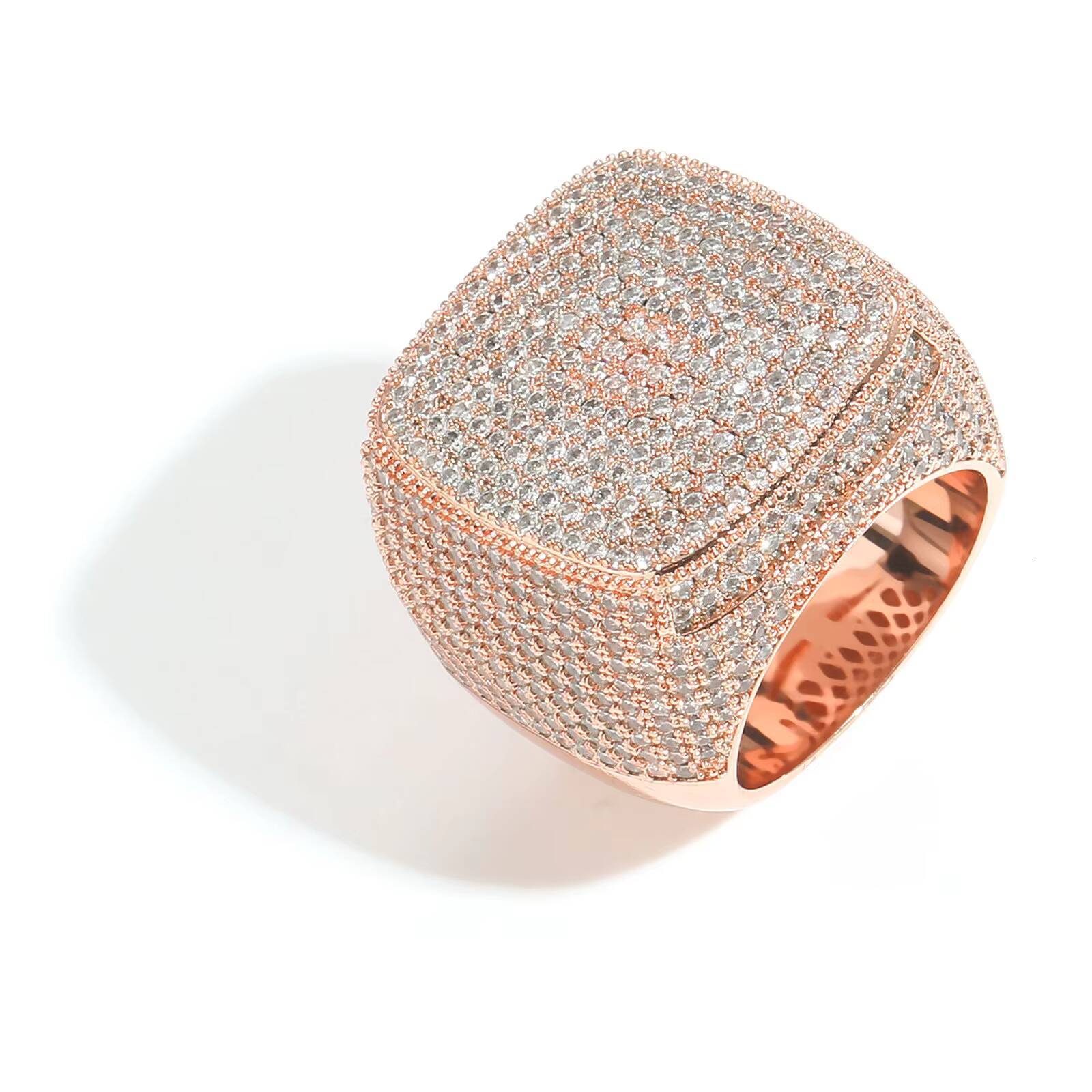 Hip Hop Trending vvs moissanite Diamond Rings Silver Gold Plated Brass Micro Pave vvs moissanite Stone Square Shaped Ring for Women Jewelry