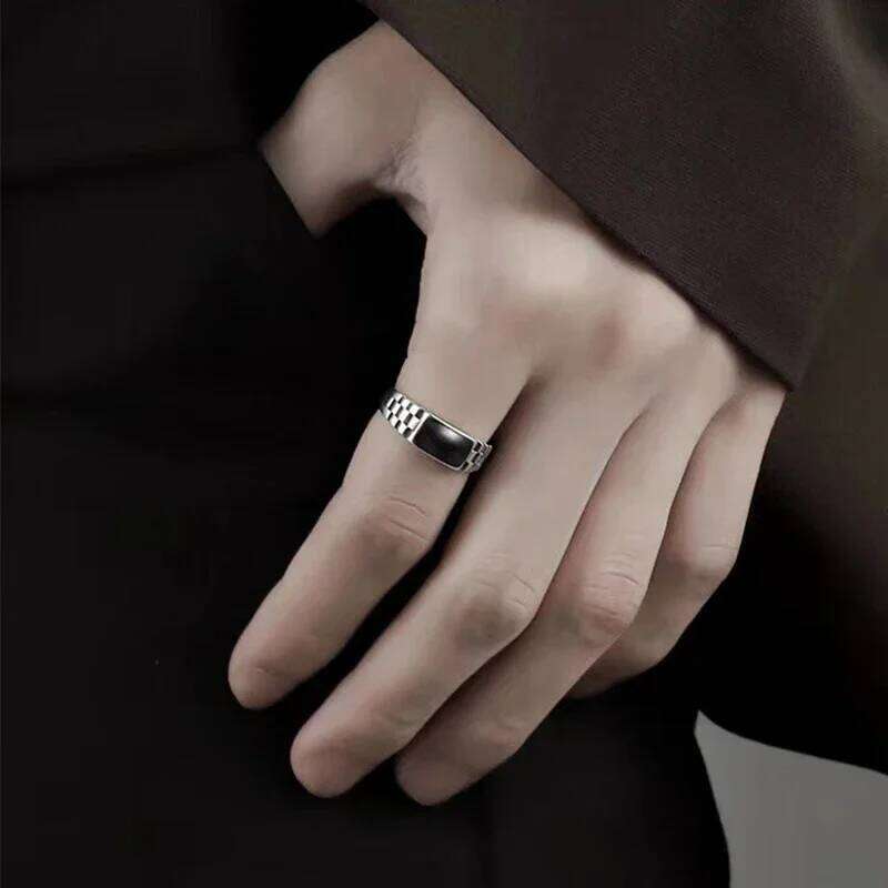 New Light Luxury Silver Plated for Men Vintage Drip Glazed Opening High-end Geometric Finger Ring XJ260130