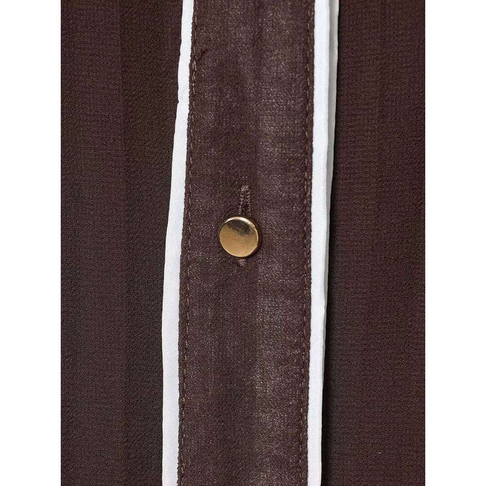 2025 Spring Autumn Women's Elegant Brown Shirt-style Midi Dresses Belt Lady Vintage Lapels Long Sleeve Pleated Buttons Maxi Robe XJ260130