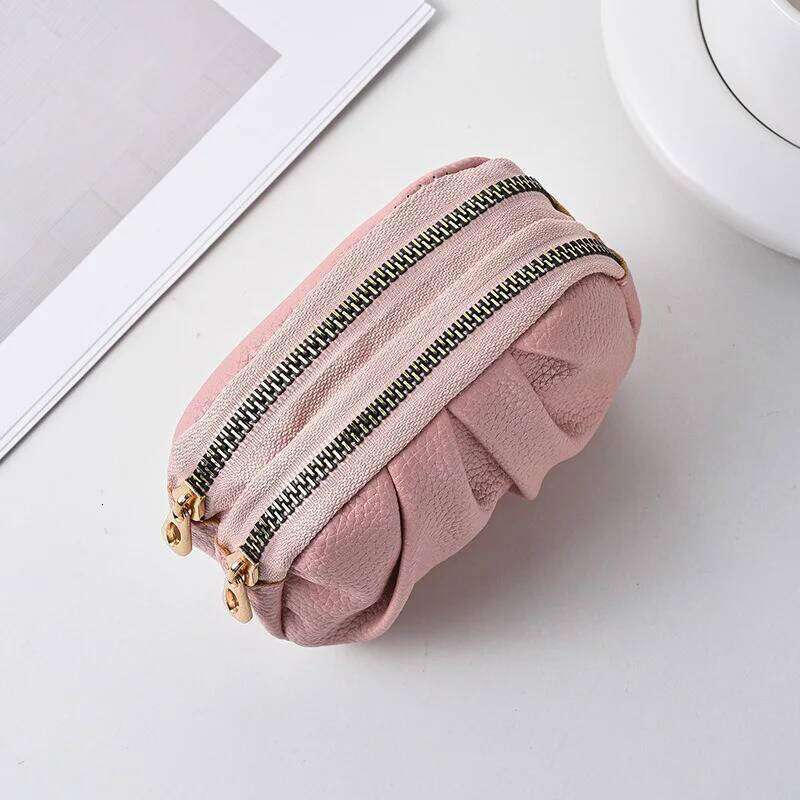 WERLLANDS PU Leather Ruched Double-Zip Metal Keyring Multi-Color Coin Purse Key Pouch Z260130