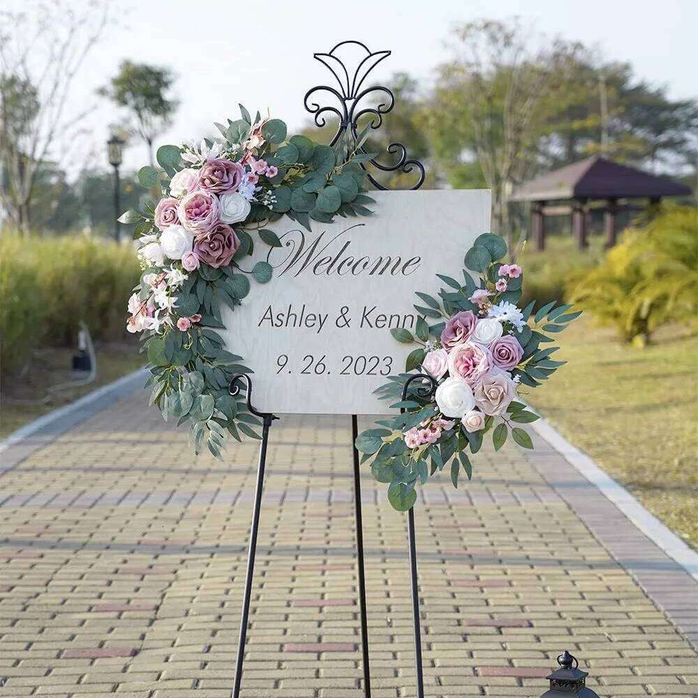 2pcs Arch Decoration Flowers Home Decor Artificial Rose Flower Wreaths Set for Outdoor Wedding Welcome Signs Decorations Y260130