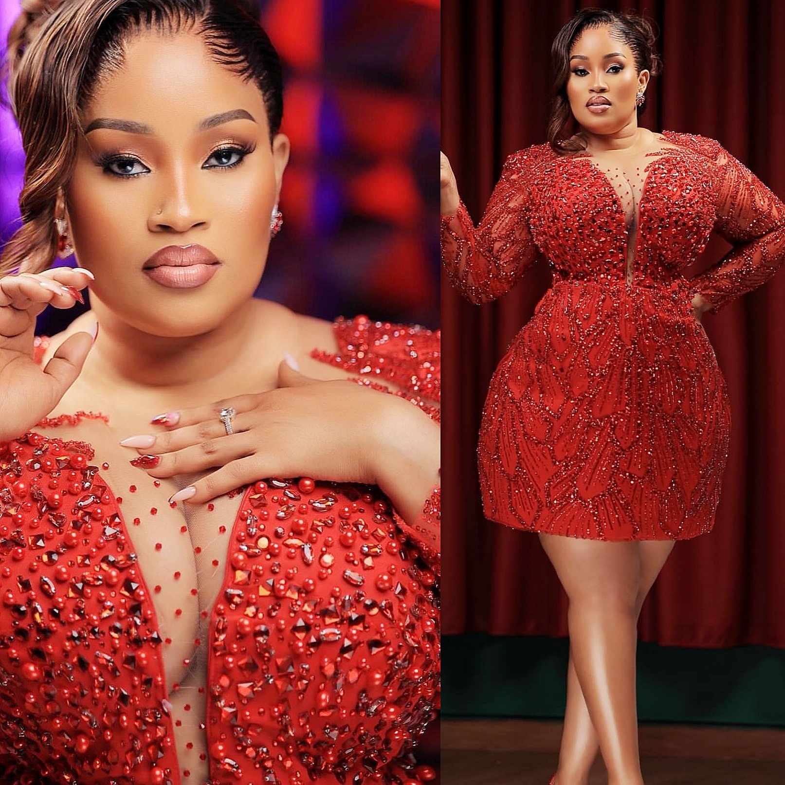 Chic Red Sheath 2026 Cocktail Dress Beaded Crystals Full Sleeves Sequined Short Mini Graduation Homecoming Dresses For Special Occasions Sweetheart Go