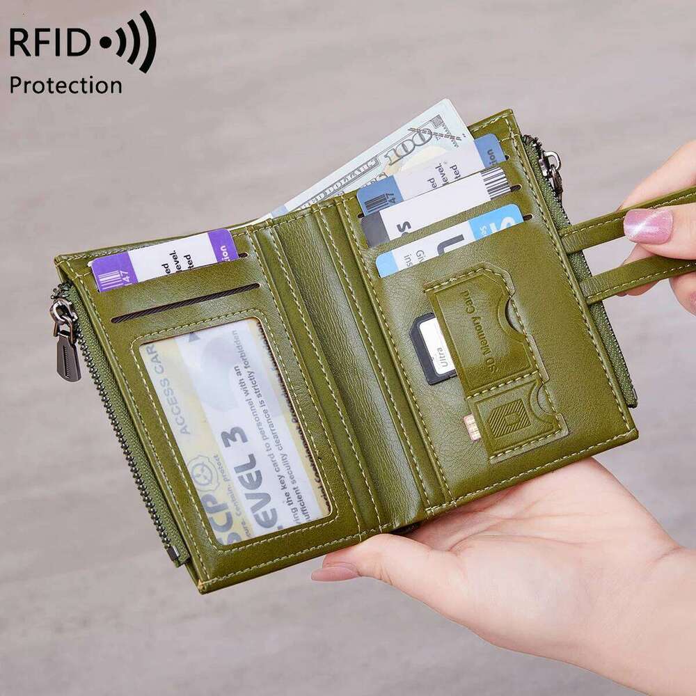 RFID anti-theft brush retro women's purse multi-card double zipper Soft leather coin Multi-functional short wallet Z260130