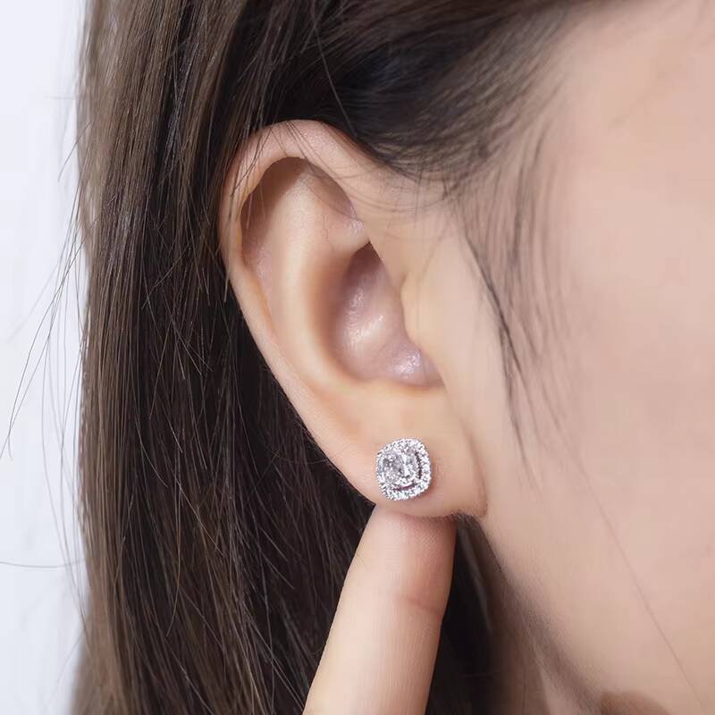 Messi Jewelry MSE-590 14K 55 Cushion Diamond Earrings Engagement Dating Gift for Girls