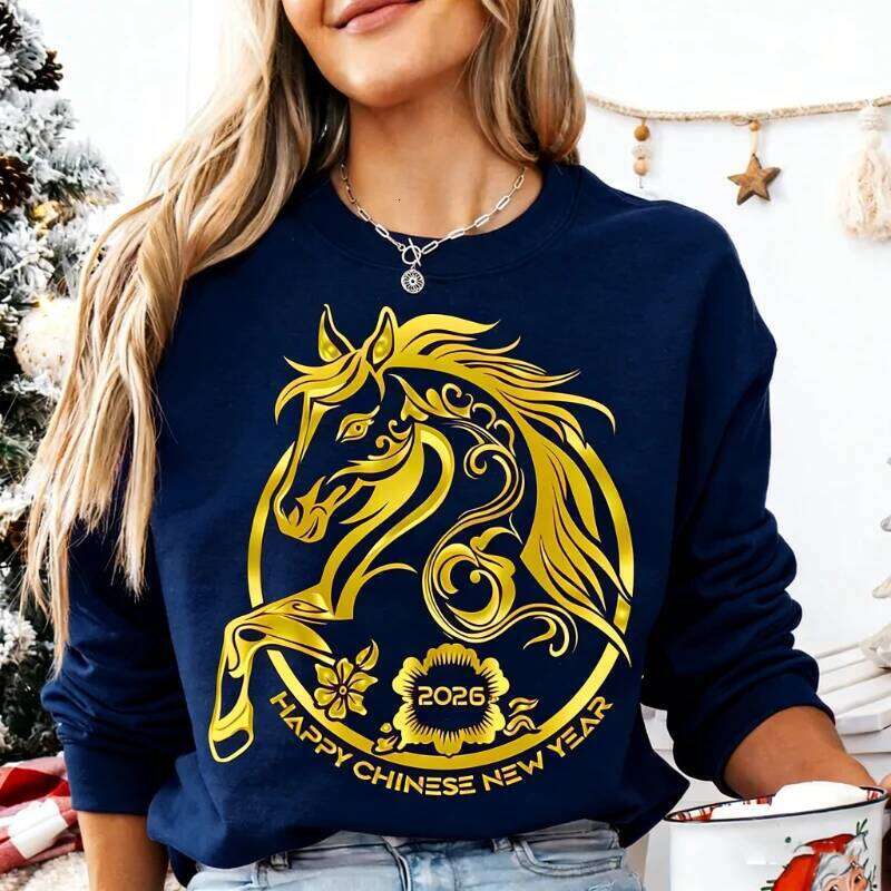 Happy Chinese Long Sleeve Keep Warm Sweatshirt Horse Zodiac Lunar New Year Family Holiday Winter Matching Hoodies luanyun