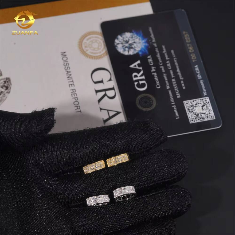 Pass Diamond Tester Two Row Diamond Hoop Iced Out Moissanite Hip Hop 925 Silver Earrings