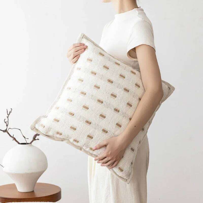 Pillow Case Beige Brown Striped Jacquard Cushion Light Luxury Wabi-Sabi Home Decor Cover Living Room Pillow Cases