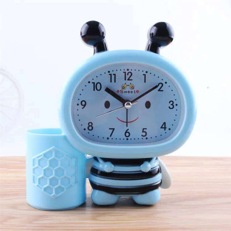 Bee Pen Holder Small Alarm Clock Watch 1*AA Powered Clocks Table Decor W260130