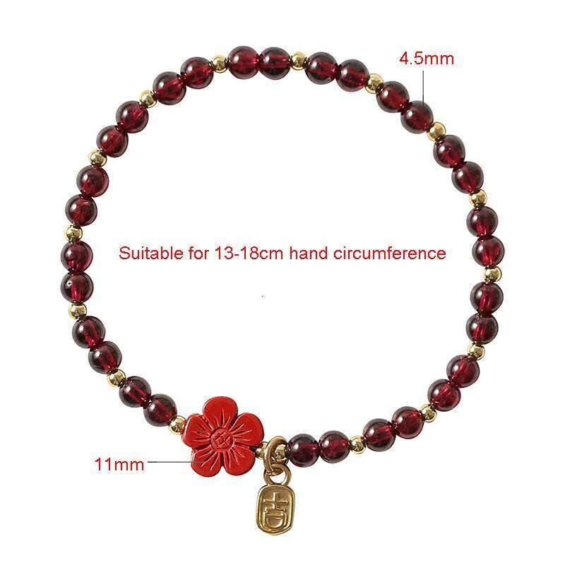 Ruifan Flower Natural Cinnabar Garnet Gold Color Beads Beaded Thin Bracelets for Women Fine Jewelry Accessories Wholesale YBR774