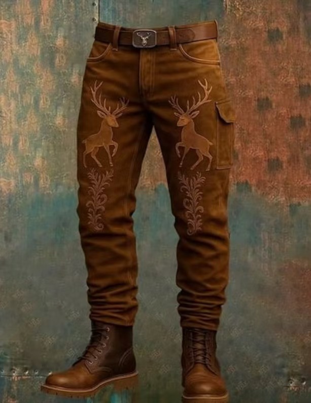 Free Shipping 2026 Retro Punk Printed Jeans, Men's Cargo Pocket Denim Trousers, Distressed Vintage Workwear Style