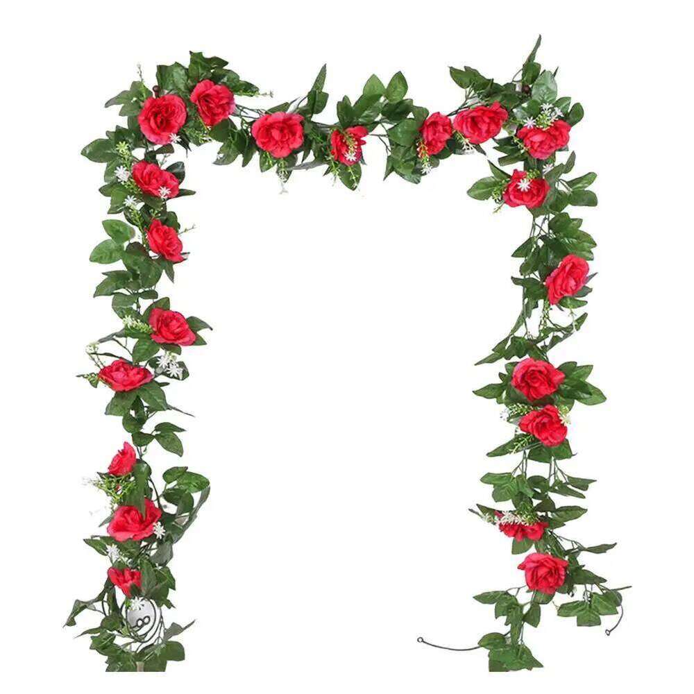 Floral Elegant Artificial Rose Garland Wedding Party Decor Realistic Indoor Outdoor Hanging Fake for Mantle W260130