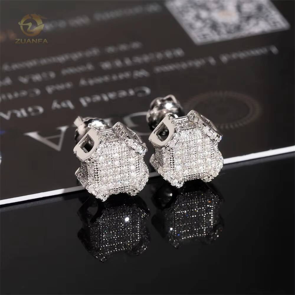 High Quality Silver Jewelry White Gold Diamond Hip Hop Style Moissanite Earrings for Men