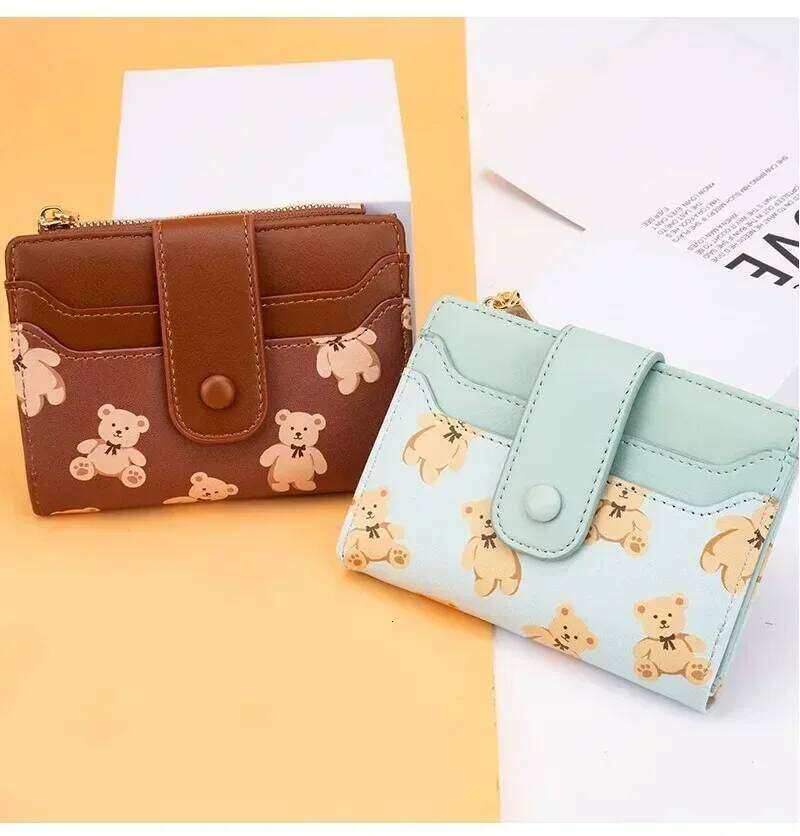 Women Short Wallets PU Leather Female Bifold Purses Cute Bear Card Holder for Girl Small Zipper Wallet with Coin Purse Z260130