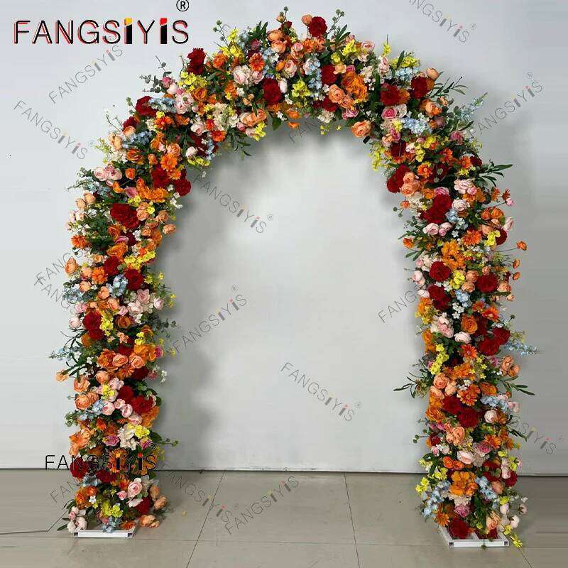 Red Rose Outdoor Wedding Backdrop U-shaped Arch Frame Decor Floral Arrangement Floor Flower Row Event Party Stage Props Display Y260130