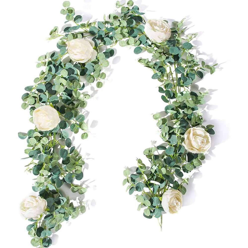 Artificial Garland with White Rose Peony Vine Eucalyptus Strands for Wedding Birthday Party Home Garden Decoration Y260130
