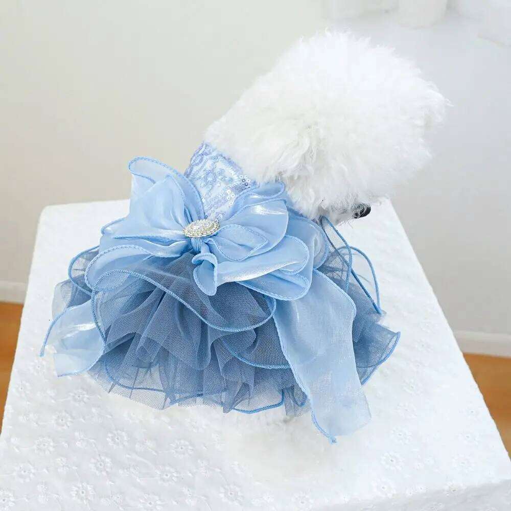 Fluffy Pet Princess Cute Blue Cat Dog Wedding Dress Breathable Big Bow Puppy Fairy Skirt for Small and Medium Sized Dogs H260130