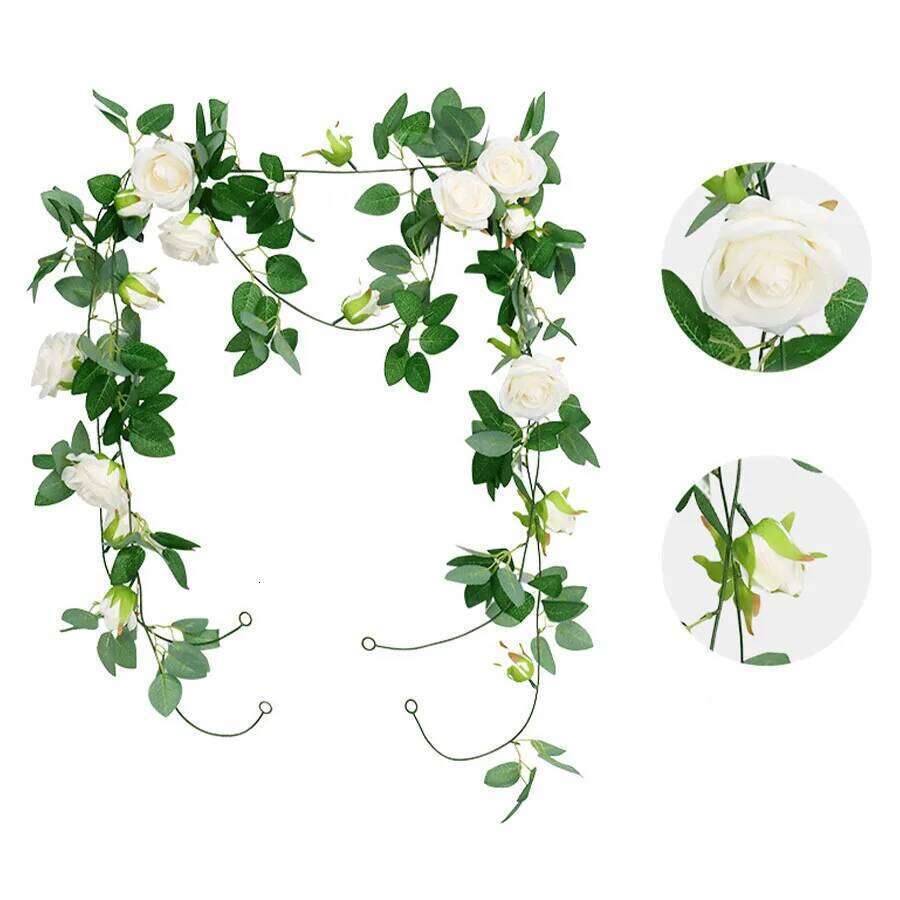 1pc 200cm/6.5ft Artificial White Rose Vines Floral Garlands Total, Fake Vine Silk Flower Garland for Indoor, Outdoor Home Wedding W260130
