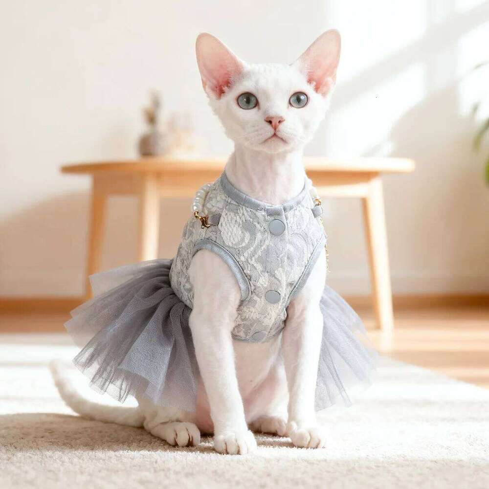 2025 Autumn/ Winter Princess Dress for Dog Coat Pearl Necklace Gray Swan Cat Costumes Pet Puppy Clothes H260130