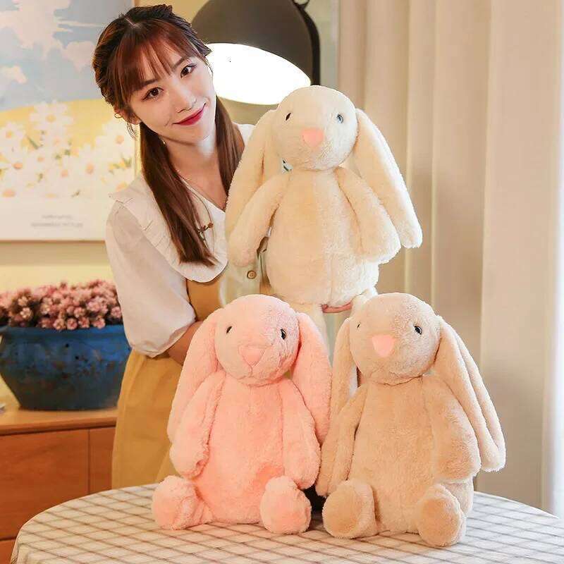 Cute Bunny Plush Cartoon Kawaii Fluffy Stuffed Rabbit Decorative Body Pillow Sleeping Back Cushion Y260128