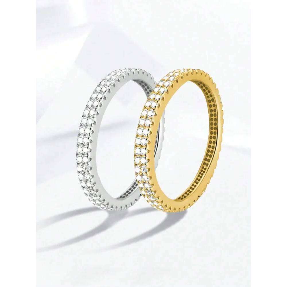 925 Sterling Silver Classic Simplicity Zircon Double Row Ring For Women Engagement Wedding Luxury High Quality Fine Jewelry XJ260130