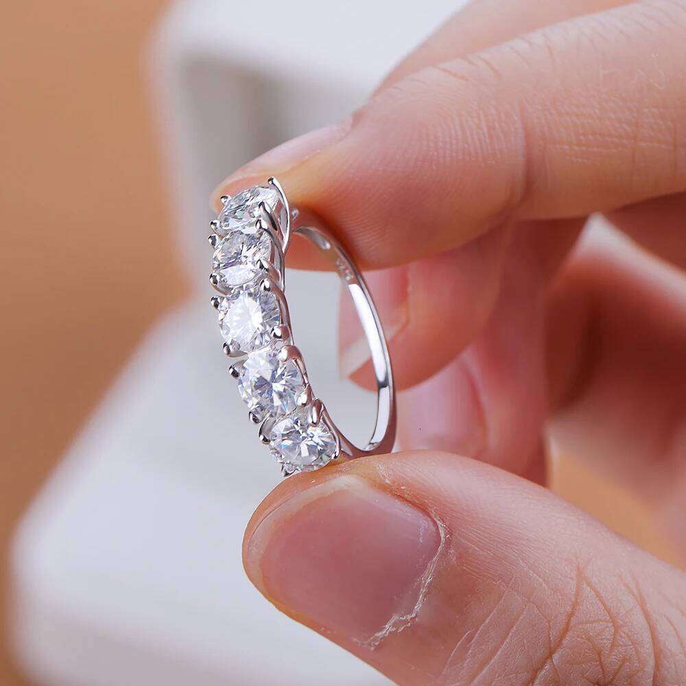 0.5-5CTTW Full Moissanite Ring for Women Pass Diamond Test Five Stone Eternity Wedding Band S925 Sterling Silver Jewelry XJ260130