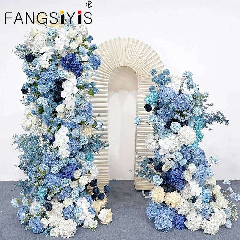 Luxury Rose Babysbreath White Hydrangea 5D Flower Row Wedding Backdrop Arch KT Board Decor Table Runner Sofa Floral Arrangement W260130