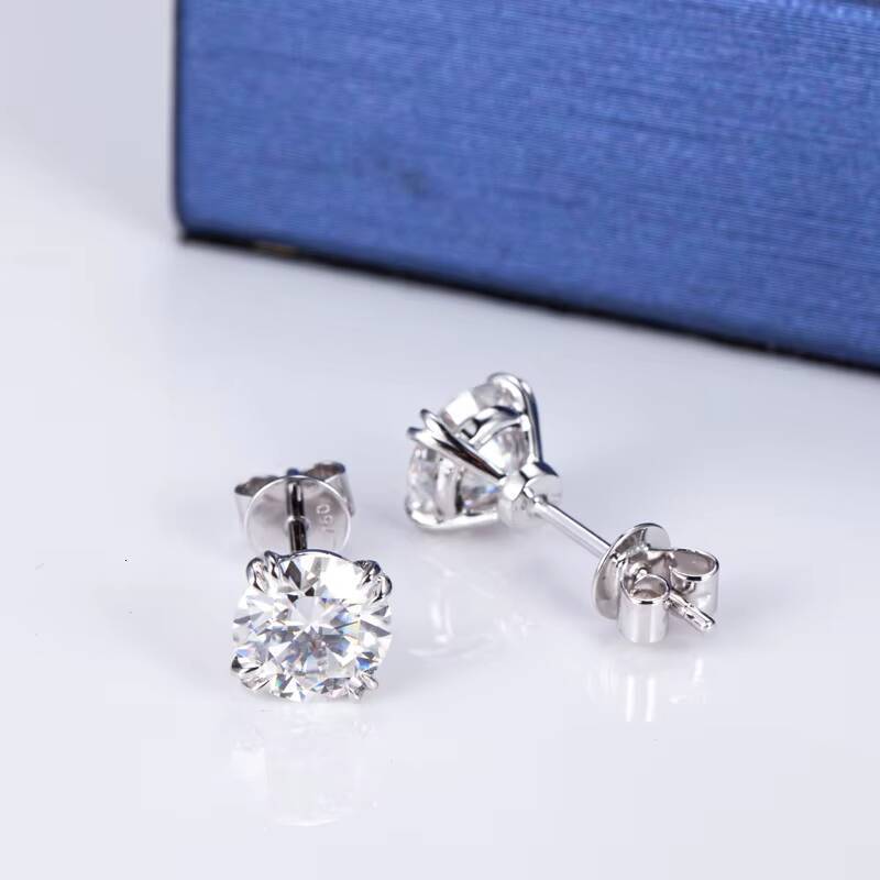 MSE-525 18K White Gold Customized Round Cut 65mm F Moissanite Stud Earrings