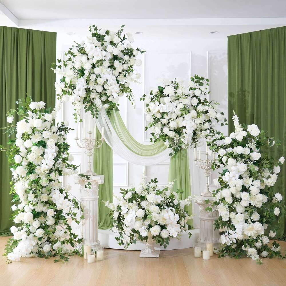 HMEOT H9050 Wedding Hanging Decor White Rose Babysbreath Green Plant Ivy Flower Row Ceremony Floral Centerpiece Balls for Table Y260130
