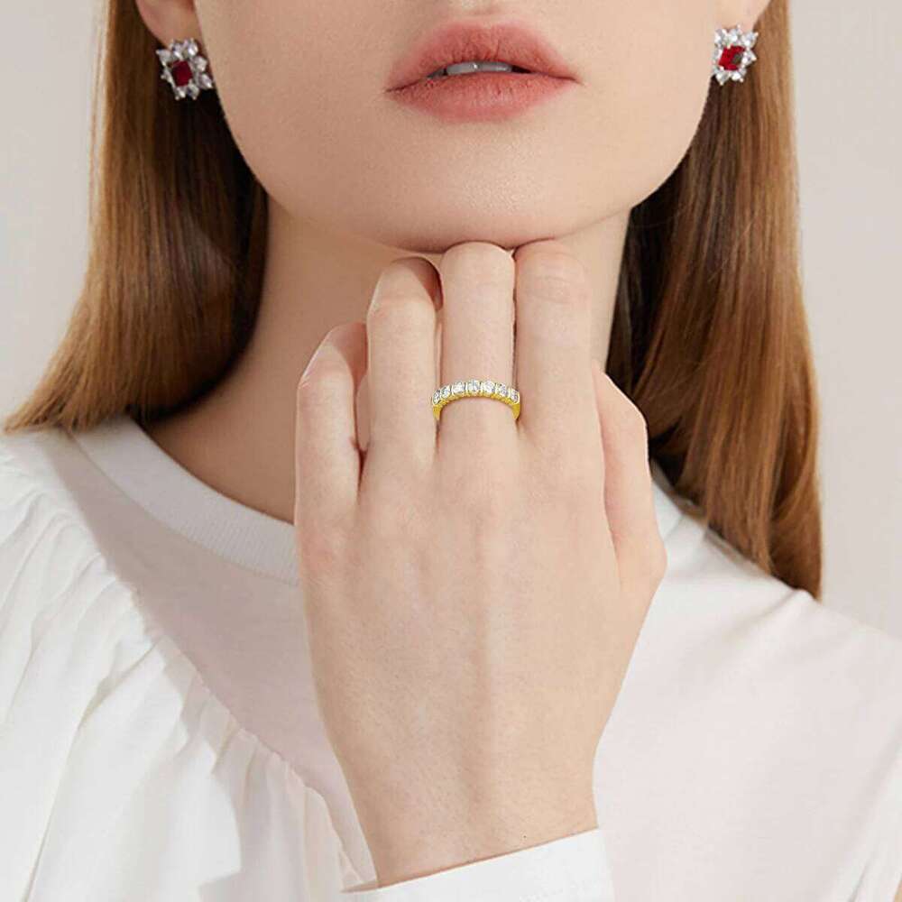 7pcs Moissanite Row Ring Real 14k Gold Filled for Women 3mm D Color Anniversary Gift Classic High-Quality Jewelry XJ260130