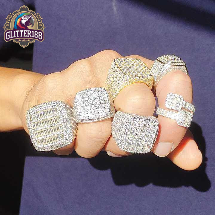 Square Shape Vvs Hiphop Moissanite Cross Ring 925 Sterling Silver Mens Jewelry Wedding Band Adjustable Size with VVS Clarity