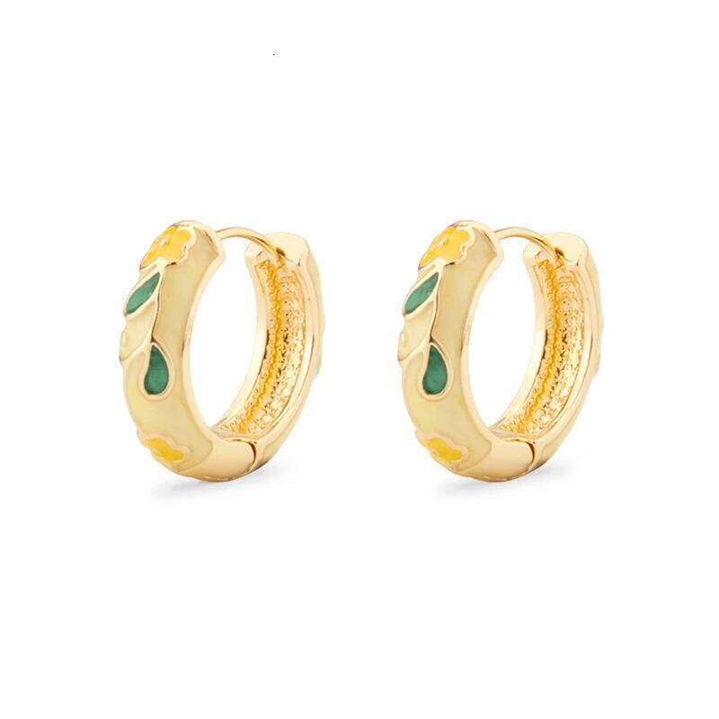 Round Hoop Enamel Cloisonne Woman Flower Pink Bohemian Chinese Women's Earrings Ladies Gifts Vaction Beach