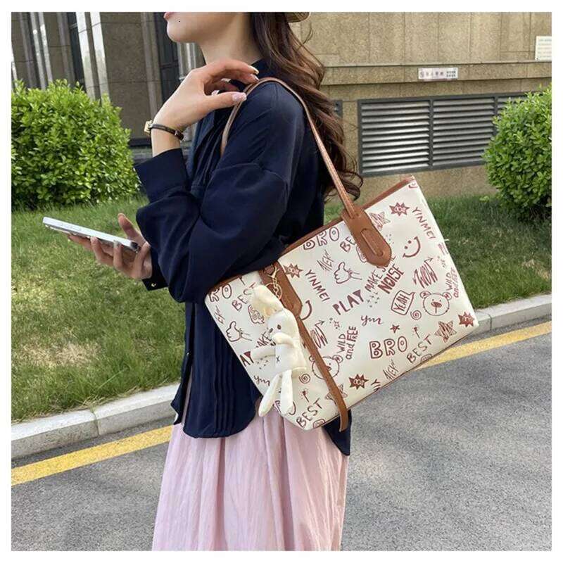 Womens New Cute Cartoon Print Single-shoulder Spring Summer Versatile And Trendy Tote Bag White Color Simple Fashion Z260130