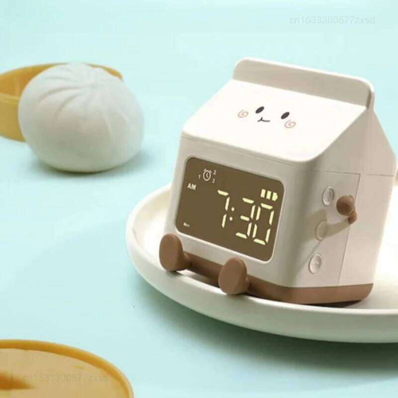 Multi-functional Milk Carton Alarm Clock, LED Digital Display Time/date, for Bedroom Cute Desktop Clock Home Decoration W260130