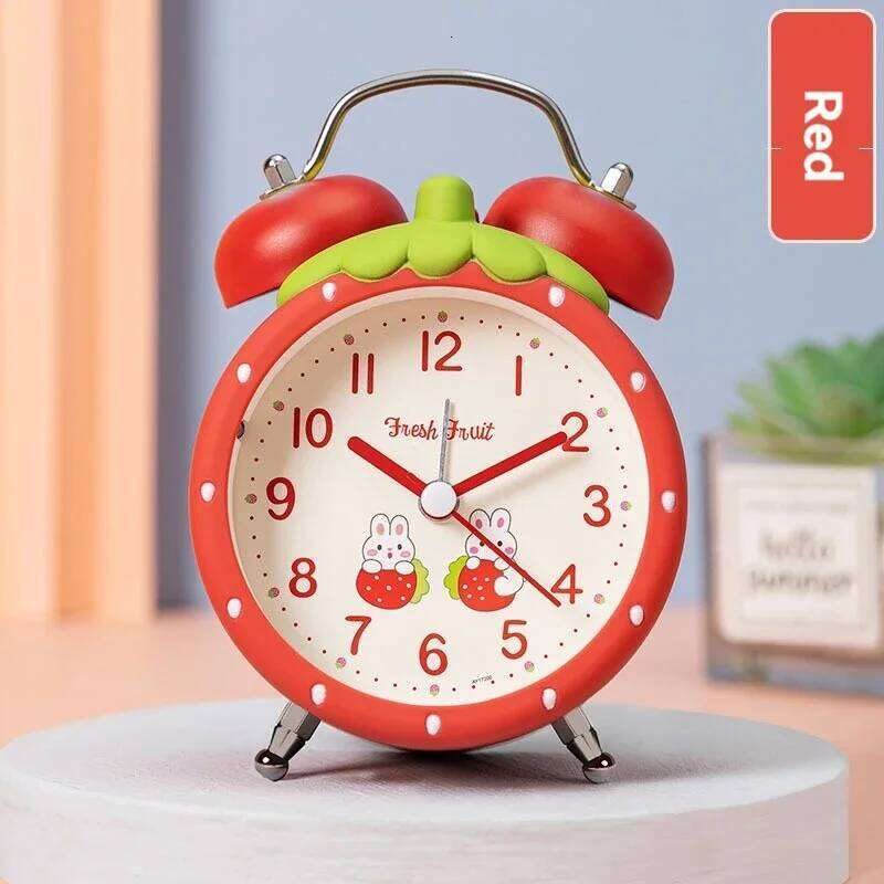 Creative Big Bell Strawberry Alarm with Nightlight for Children Students Simple and Silent Bedside Sleepy Clock W260130