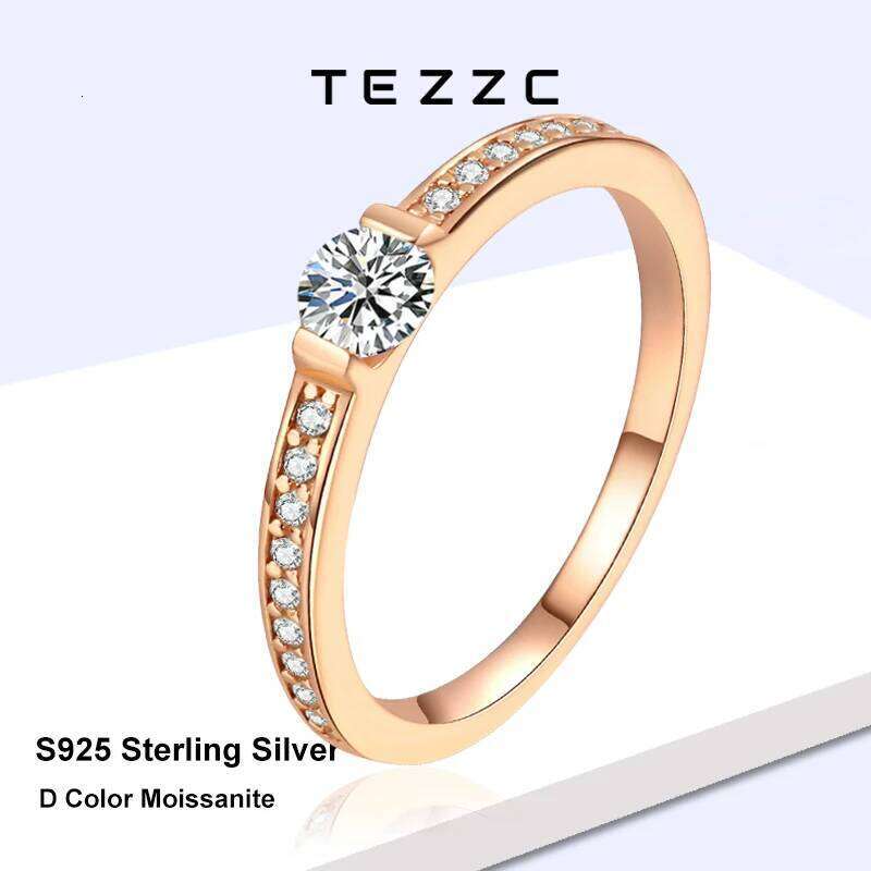 Tezzc 0.3ct Moissanite Eternity 925 Sterling Silver Women Ring Champagne color Commitment Wedding Jewelry With Certificate XJ260130