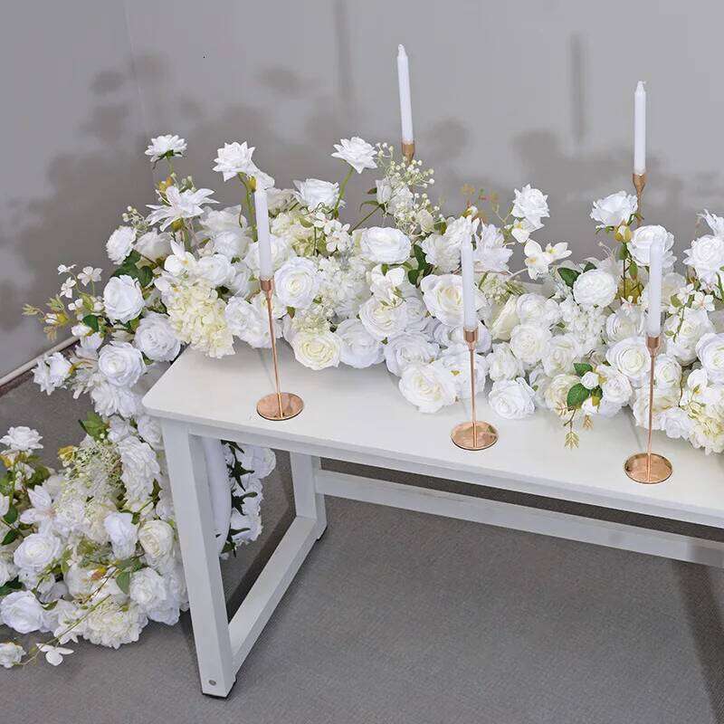 Luxury White Wedding Floral Runner Arrangement Banquet Event Table Centerpieces With Candleholder Rose Orchid Flower Row W260130