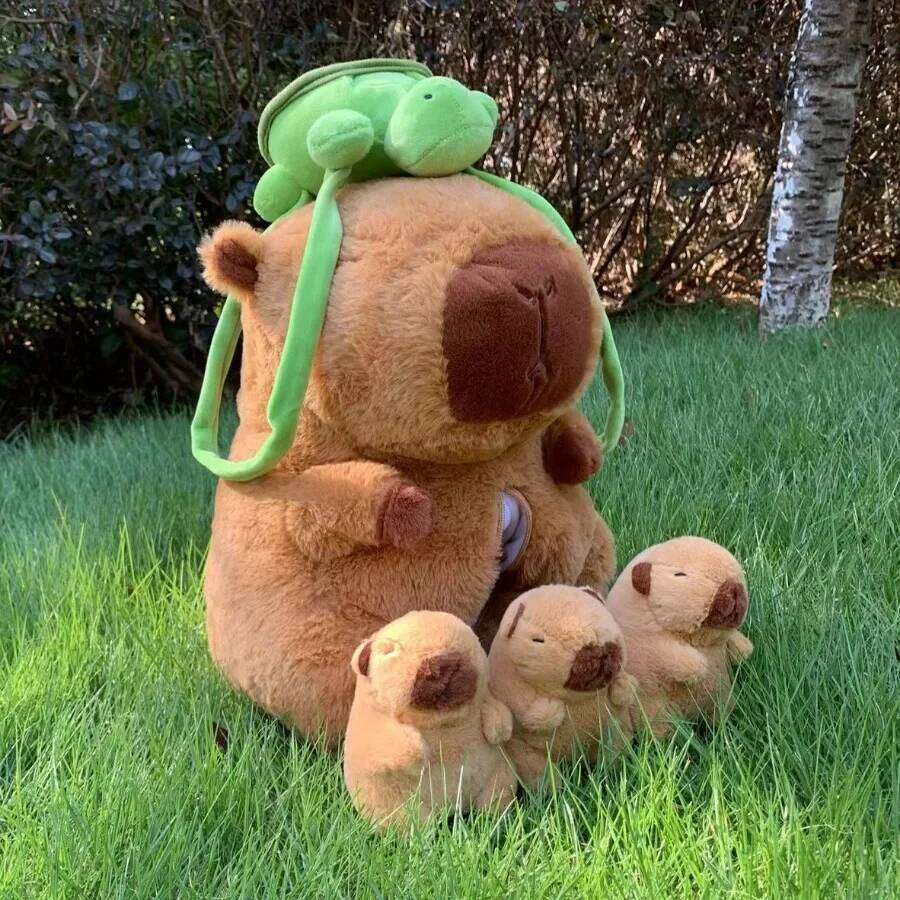 Capybara Plush Toy Set Mommy with 4 Little Capibaras Capibala Plushie Dolls Stuffed Animal Pillow Turtle Backpack Car Decor Y260128