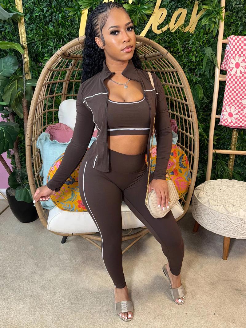 Women's Two Piece Pants Weird Puss Casual 3 Set Women Tracksuit Elastic Vest Zip Jacket Leggings Matching Street Sporty Fitness Shapewear - view 4